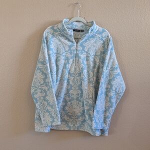 Susan Graver Blue and White Patterned Long Sleeve 1/4 Zip Fleece